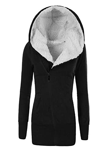 Tomwell Pullover Damen Oversize Rollkragenpullover Plüsch Pulli mit Reißverschluss Langarmshirt Sweater Einfarbig Sweatshirts mit Taschen Oberteile Bluse A Schwarz M von Tomwell