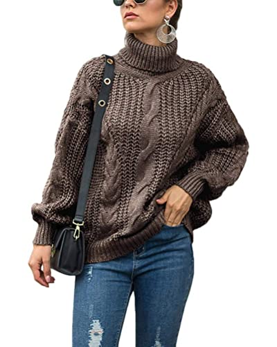 Tomwell Pullover Damen Rollkragenpullover Oversize Langarm Stricken Pulli Grobstrickpullover Strickpullover Sweatshirts Strickpulli Sweater Oberteiles Tops A Braun 42 von Tomwell