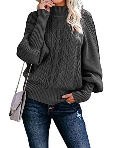 Tomwell Pullover Sweater Damen Rundhals Langarm T-Shirt Pullover Langarm Sweatshirt Einfarbig Gestrickter Pullover Top Lose Sweatshirts Dunkelgrau M von Tomwell
