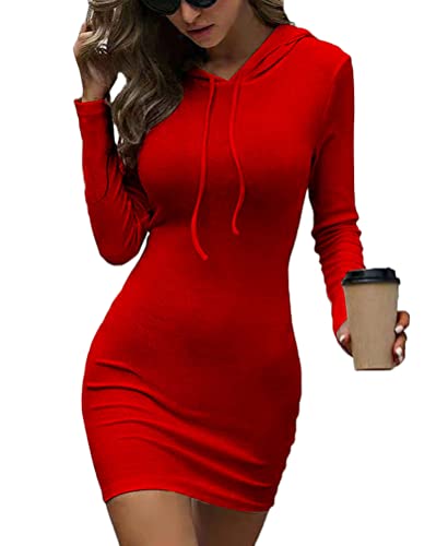 Tomwell Pulloverkleid Damen Elegant Kleider Strickkleid Rundhals Langarm Tunika Kleid Slim Minikleid Warme Jumper Wickelkleid Rot S von Tomwell