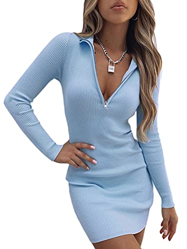 Tomwell Pulloverkleid Damen Rollkragen Elegant Strickkleid Rundhals Langarm Tunika Kleid Slim Minikleid Einfarbig Pullikleid Winterkleider Weihnachten Freizeitkleid A Blau L von Tomwell