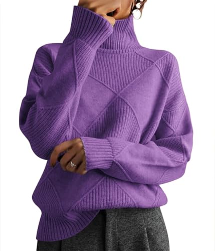 Tomwell Rollkragenpullover Damen Diamant Mode Pullover Langarm Elegant Sweater Herbst Winter Strickpullover A Violett XL von Tomwell