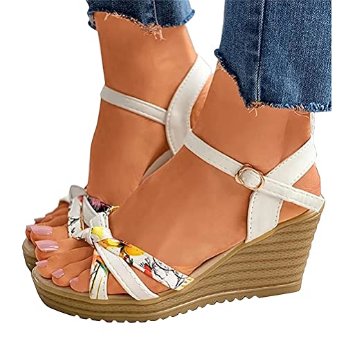 Tomwell Sandalen Damen Espadrilles Keilabsatz Wedges Schuhe Mit Absatz Sandaletten Strandschuhe Riemchensandalen X Weiß 40 EU von Tomwell