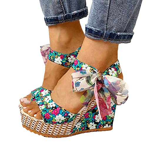 Tomwell Sandalen Damen Espadrilles Keilabsatz Wedges Schuhe Mit Absatz Sandaletten Strandschuhe Riemchensandalen Y Blau 37 EU von Tomwell