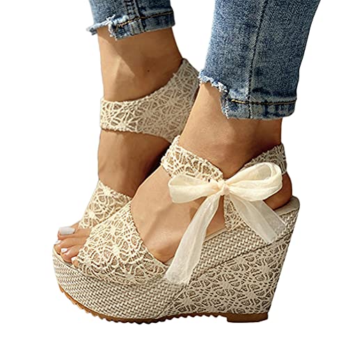 Tomwell Sandalen Damen Espadrilles Keilabsatz Wedges Schuhe Mit Absatz Sandaletten Strandschuhe Riemchensandalen Z01 Gold 37 EU von Tomwell