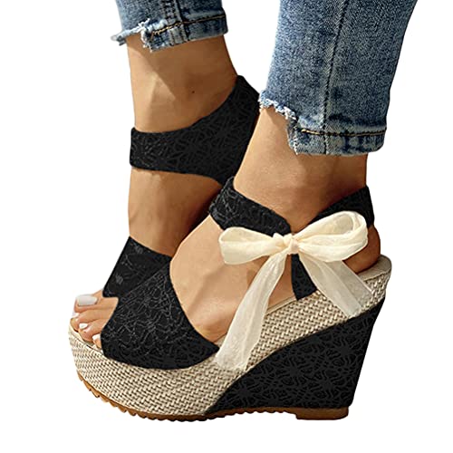 Tomwell Sandalen Damen Espadrilles Keilabsatz Wedges Schuhe Mit Absatz Sandaletten Strandschuhe Riemchensandalen Z01 Schwarz 37 EU von Tomwell