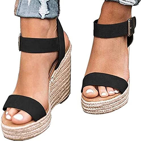 Tomwell Sandalen Sommer Damen Casual Keilabsatz Wedges Offene Schuhe Mit Absatz Sandaletten Strandschuhe Riemchensandalen Flip Flops Freizeit Sommerschuhe T Schwarz 36 EU von Tomwell