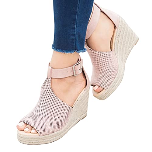 Tomwell Sandalen Sommer Damen Casual Keilabsatz Wedges Offene Schuhe Mit Absatz Sandaletten Strandschuhe Riemchensandalen Flip Flops Freizeit Sommerschuhe U Rosa 35 EU von Tomwell