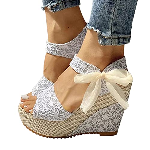 Tomwell Sandalen Sommer Damen Casual Keilabsatz Wedges Offene Schuhe Mit Absatz Sandaletten Strandschuhe Riemchensandalen Flip Flops Freizeit Sommerschuhe Z01 Silber 38 EU von Tomwell