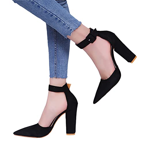 Tomwell Sandalen Sommer Damen Schnalle Shoes Sandaletten 10 cm Party Blockabsatz High Heels Schuhe Elegante Abendschuhe Übergröße Schwarz 35 EU von Tomwell