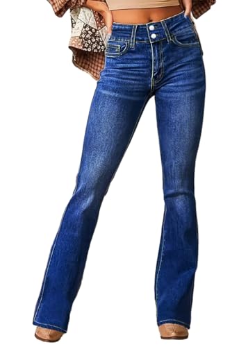 Tomwell Schlaghose Damen Jeans High Waist Bootcut Denim Hosen Retro Flared Jeans A Dunkelblau M von Tomwell