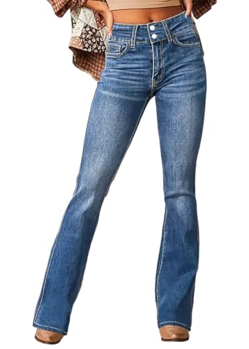 Tomwell Schlaghose Damen Jeans High Waist Bootcut Denim Hosen Retro Flared Jeans A Hellblau L von Tomwell