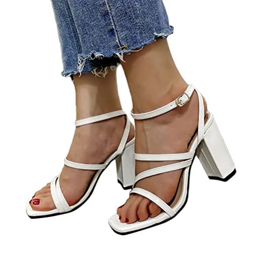 Tomwell Sexy High Heels für Damen Sommer Sandalen mit Fischmaul Gefrostete Stiletto-Sandalen mit Offenem Zeh und Reißverschluss Party Basic Schuhe Abendschuhe C Weiß 38 EU von Tomwell