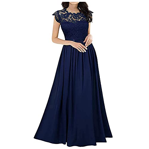 Tomwell Sommerkleid Damen Maxikleider Spitze Applique Elegant Ärmellos Brautjungfernkleider Bodenlang Hochzeitsgast Kleid Abendkleid C Blau XL von Tomwell