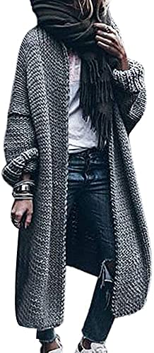 Tomwell Strickjacke Damen Gestrickt Strickmantel Grobstrick Pullover Open Front Strickcardigan Lang Mantel Verdicken Wollmantel Winterjacke Langstrickjacke Übergroß Lose (XL, Grau) von Tomwell