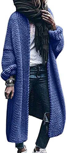 Tomwell Strickjacke Damen Gestrickt Strickmantel Grobstrick Pullover Open Front Strickcardigan Lang Mantel Verdicken Wollmantel Winterjacke Langstrickjacke Übergroß Lose (XS, Blau) von Tomwell