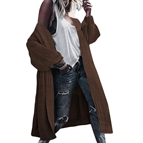 Tomwell Strickjacke Damen Gestrickt Strickmantel Grobstrick Pullover Open Front Strickcardigan Lang Mantel Verdicken Wollmantel Winterjacke Langstrickjacke Übergroß Lose Outwear Z Braun S von Tomwell