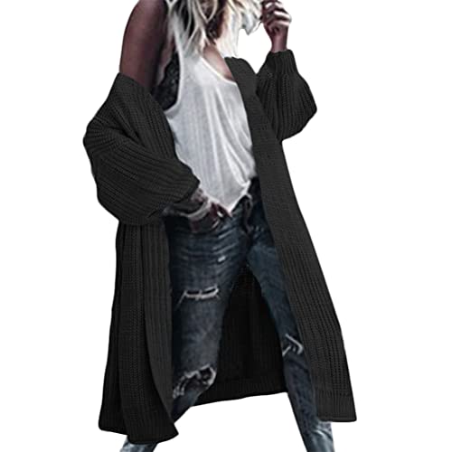 Tomwell Strickjacke Damen Gestrickt Strickmantel Grobstrick Pullover Open Front Strickcardigan Lang Mantel Verdicken Wollmantel Winterjacke Langstrickjacke Übergroß Lose Outwear Z Schwarz 3XL von Tomwell