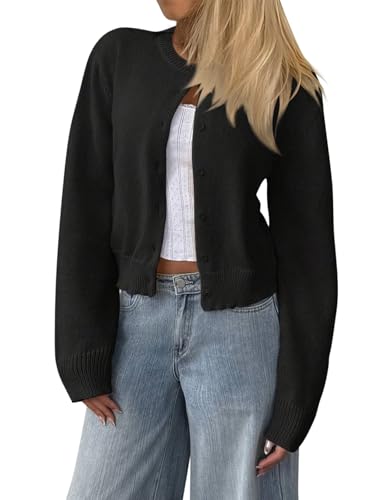 Tomwell Strickjacke Damen Sommer V Ausschnitt Kurz Cardigan Langarm Übergangsjacke Mit Knöpfen A Schwarz S von Tomwell