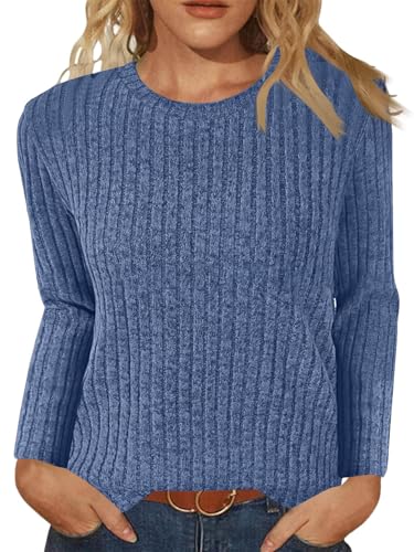 Tomwell Strickpullover Rundhals Damen Herbst Pullover Einfarbig Langarmshirt Sweatshirt Frauen Freizeit Oberteile A Blau S von Tomwell
