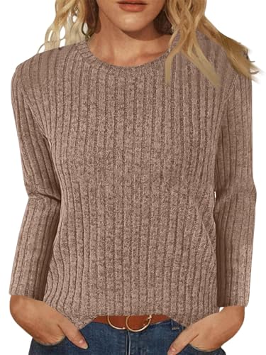 Tomwell Strickpullover Rundhals Damen Herbst Pullover Einfarbig Langarmshirt Sweatshirt Frauen Freizeit Oberteile A Braun XXL von Tomwell