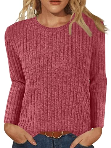 Tomwell Strickpullover Rundhals Damen Herbst Pullover Einfarbig Langarmshirt Sweatshirt Frauen Freizeit Oberteile A Rot XL von Tomwell