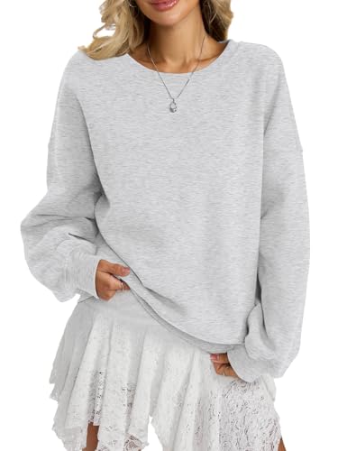 Tomwell Sweatshirt Damen Oversized Pullover Herbst Winter Rundhals Pulli Fleecepullover Langarmshirt A Grau M von Tomwell