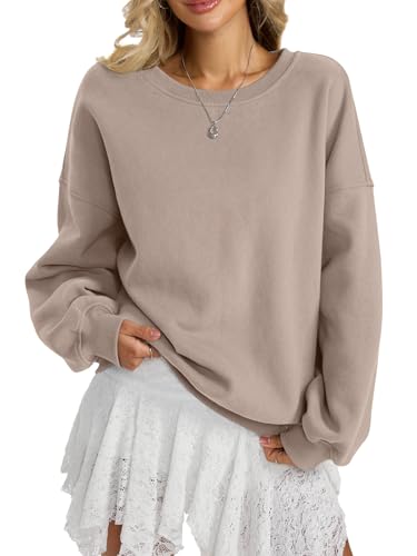 Tomwell Sweatshirt Damen Oversized Pullover Herbst Winter Rundhals Pulli Fleecepullover Langarmshirt A Khaki M von Tomwell
