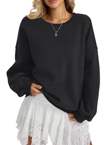 Tomwell Sweatshirt Damen Oversized Pullover Herbst Winter Rundhals Pulli Fleecepullover Langarmshirt A Schwarz XS von Tomwell