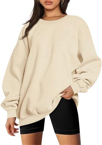 Tomwell Sweatshirt Damen Oversized Pullover Teenager Mädchen Herbst Winter Fleecepullover Rundhals Pulli Langarmshirt A Aprikose XXL von Tomwell