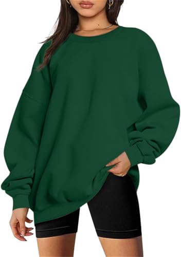 Tomwell Sweatshirt Damen Oversized Pullover Teenager Mädchen Herbst Winter Fleecepullover Rundhals Pulli Langarmshirt A Dunkelgrün XS von Tomwell