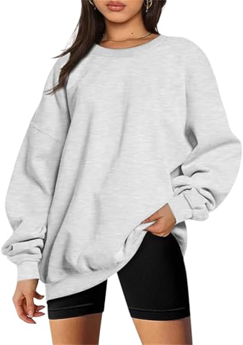 Tomwell Sweatshirt Damen Oversized Pullover Teenager Mädchen Herbst Winter Fleecepullover Rundhals Pulli Langarmshirt A Grau L von Tomwell