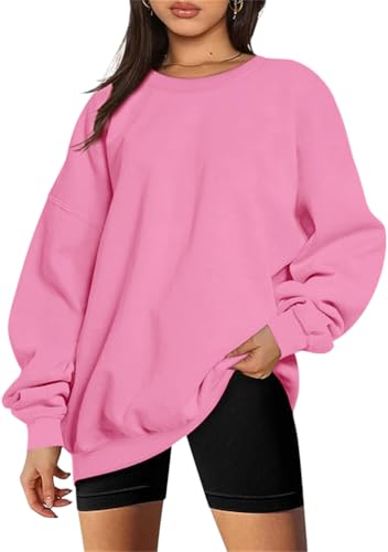 Tomwell Sweatshirt Damen Oversized Pullover Teenager Mädchen Herbst Winter Fleecepullover Rundhals Pulli Langarmshirt A Rosa XS von Tomwell