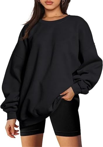 Tomwell Sweatshirt Damen Oversized Pullover Teenager Mädchen Herbst Winter Fleecepullover Rundhals Pulli Langarmshirt A Schwarz XS von Tomwell