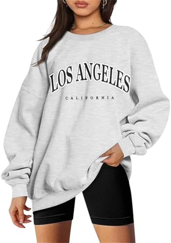 Tomwell Sweatshirt Damen Oversized Pullover Teenager Mädchen Herbst Winter Fleecepullover Rundhals Pulli Langarmshirt B Grau S von Tomwell