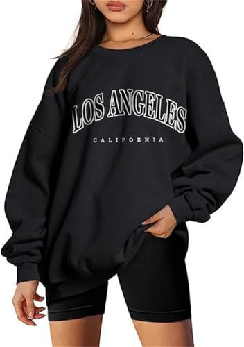 Tomwell Sweatshirt Damen Oversized Pullover Teenager Mädchen Herbst Winter Fleecepullover Rundhals Pulli Langarmshirt B Schwarz S von Tomwell