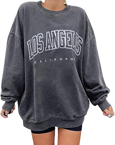 Tomwell Sweatshirts Damen Lange Ärmel Pullover Winter Mit Rundhalsausschnitt Vintage Streetwear Oversized Bunter Cartoons Mädchen Sportbekleidung Sweatshirt Top Hoodie (XL, 01 Hellgrau) von Tomwell