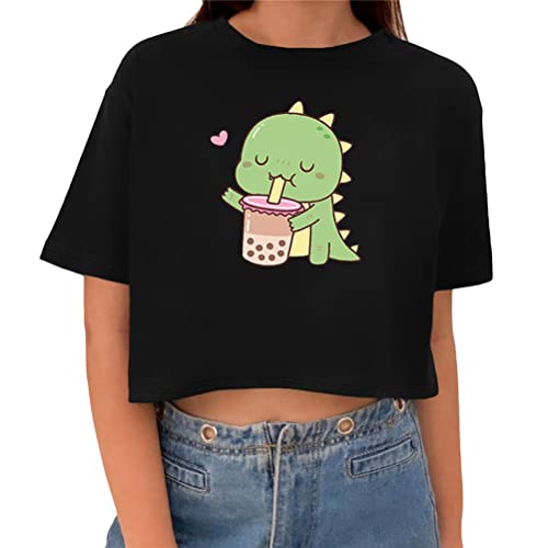 Tomwell T-Shirt Damen Crop Top Kurzarm Sportshirt Sexy Oberteil Bauchfrei Sommer Vintage Crop Tshirt mit Schmetterling Muster Lose Sweatshirt Rundhals Teenager Mädchen Bluse M Schwarz M von Tomwell