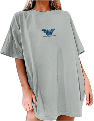 Tomwell T Shirt Damen Kurzarm Sport Sommer Oberteile Oversize T-Shirt mit Schmetterling Muster Sweatshirt Lose Rundhals Drucken Bluse Teenager Mädchen Tunika Top Lang A Grau S Tomwell T Shirt Damen Kurzarm Sport Sommer Oberteile Oversize T-Shirt mit Schmetterling Muster Sweatshirt Lose Rundhals Drucken Bluse Teenager Mädchen Tunika Top Lang A Grau S von Tomwell