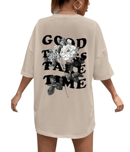 Tomwell T-Shirt Damen Kurzarm Sport Sommer Oberteile Oversize Tshirt mit Buchstaben Muster Lose Rundhals Rückendruck Bluse Teenager Mädchen Tunika Lang Top C1 Khaki XXL Tomwell T-Shirt Damen Kurzarm Sport Sommer Oberteile Oversize Tshirt mit Buchstaben Muster Lose Rundhals Rückendruck Bluse Teenager Mädchen Tunika Lang Top C1 Khaki XXL von Tomwell