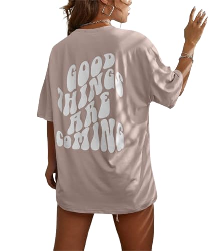 Tomwell T-Shirt Damen Kurzarm Sport Sommer Oberteile Oversize Tshirt mit Buchstaben Muster Lose Rundhals Rückendruck Bluse Teenager Mädchen Tunika Lang Top D Dunkelkhaki XS Tomwell T-Shirt Damen Kurzarm Sport Sommer Oberteile Oversize Tshirt mit Buchstaben Muster Lose Rundhals Rückendruck Bluse Teenager Mädchen Tunika Lang Top D Dunkelkhaki XS von Tomwell