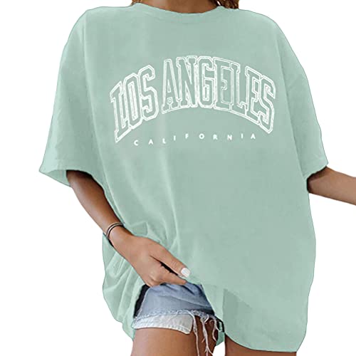 Tomwell T-Shirt Damen Oversized Mode Lose Rundhals Kurzarm Sommer Oberteile Vintage Drucken Bluse Streetwear Sport Oberteile Vintage Sweatshirt Teenager Mädchen Tunika Lang Tops Grün L von Tomwell