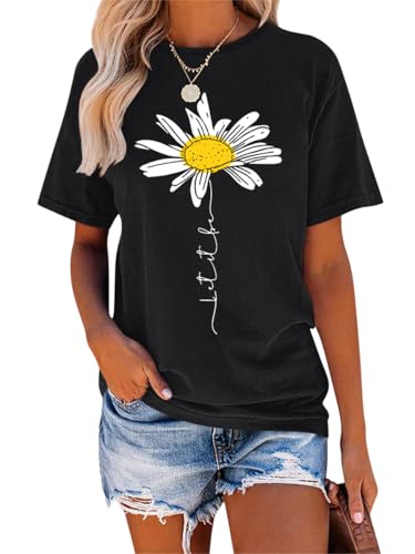 Tomwell T-Shirt Damen Rundhals Kurzarm Grafik Druck Tshirt Sport Oberteile Casual Sommer Shirt A Schwarz XXL von Tomwell