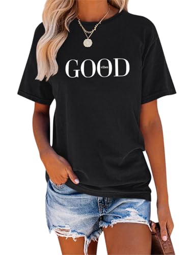 Tomwell T-Shirt Damen Rundhals Kurzarm Grafik Druck Tshirt Sport Oberteile Casual Sommer Shirt B Schwarz XXL von Tomwell