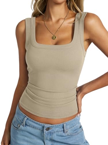Tomwell Tank Top Damen Sommer Basic Baumwolle Tops Sexy Ärmellose Gerippt Bauchfreies Shirt A Khaki M Tomwell Tank Top Damen Sommer Basic Baumwolle Tops Sexy Ärmellose Gerippt Bauchfreies Shirt A Khaki M von Tomwell