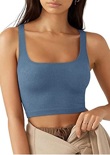 Tomwell Tank Top Damen Y2K Crop Top Sexy V Ausschnitt Oberteil Sommer Weste Kurz Eng Ärmellose T-Shirt Frauen Teen Girls Bauchfrei Oberteil Sexy Casual Partytop Streetwear Strand Vest A Blau M von Tomwell