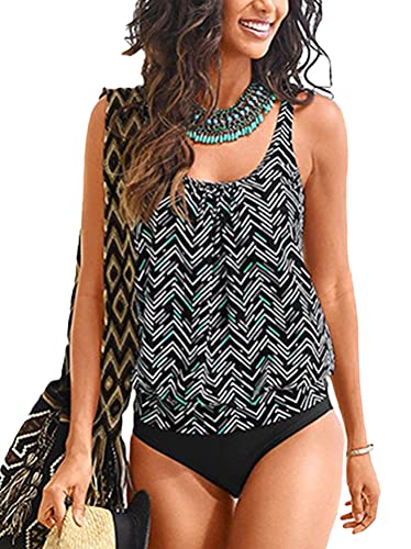 Tomwell Tankini Damen Bauchweg Badebekleidung Zweiteiliger Badeanzug Swimsuit Bikini Sets Beachwear Push Up Gepolsterte Sommer Bademode für Strandkleidung Stil E L von Tomwell