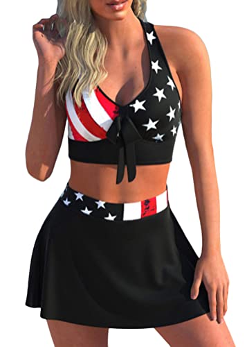 Tomwell Tankini Damen Push up Bademode Zweiteilig Badeanzug Strand Schwimmanzug Swimsuits Bikini Oberteile und Rock Bikini Set A Stil-3 M von Tomwell