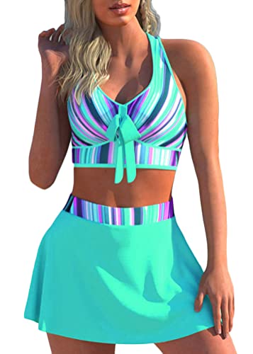 Tomwell Tankini Damen Push up Bademode Zweiteilig Badeanzug Strand Schwimmanzug Swimsuits Bikini Oberteile und Rock Bikini Set A Stil-9 M von Tomwell