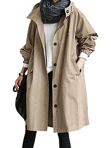 Tomwell Trenchcoat Damen Langarm Lässige Mantel Lange Jacke Winddichter Coat Schlanke Knöpfe Parka Windjacke Übergangsjacke A Khaki M von Tomwell